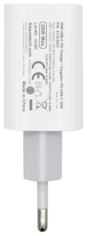 CARGADOR USB-C AISENS PD3.0 1 PUERTO 1xUSB-C 20W BLANCO - detalle