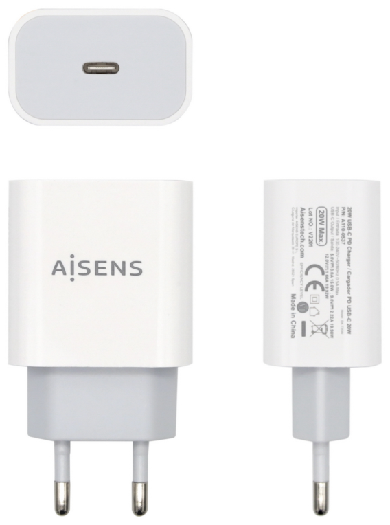 CARGADOR USB-C AISENS PD3.0 1 PUERTO 1xUSB-C 20W BLANCO - detalle