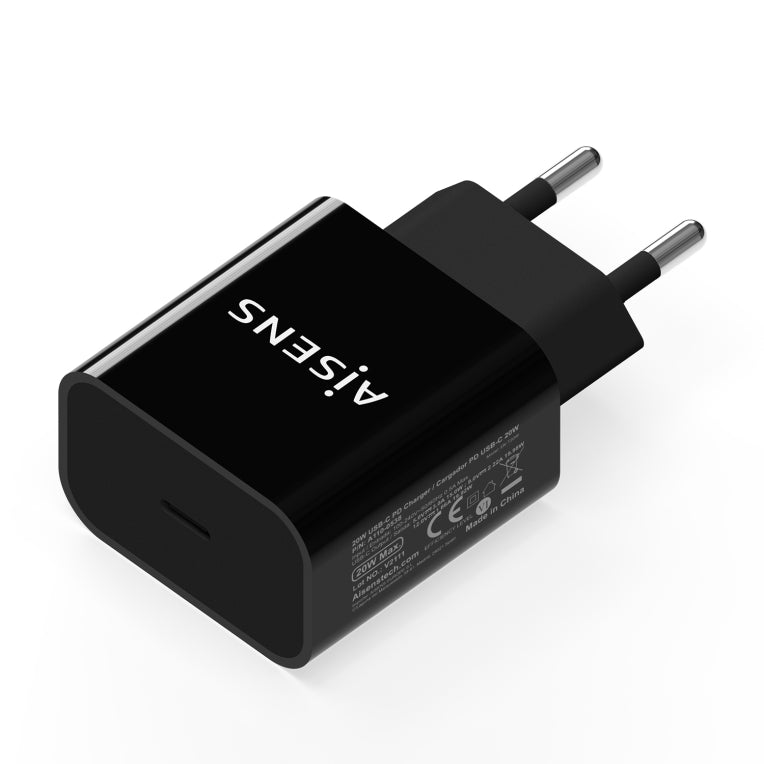 AISENS Cargador USB-C PD3.0 1 Puerto 1x USB-C 20 W. Negro
