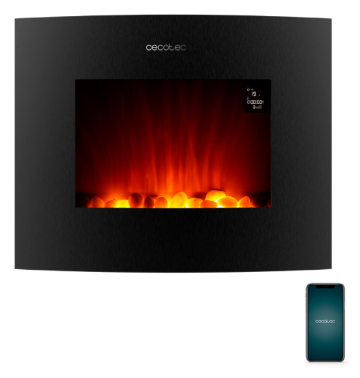 Cecotec ReadyWarm 2650 Curved Flames Connected Interior Chimenea eléctrica de pared Eléctrico Negro