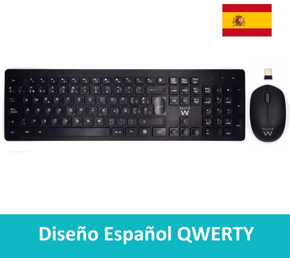 COMBO TECLADO RATON EWENT ESPAÑOL TECLAS CONCAVAS RF INALMABRICO NEGRO - detalle