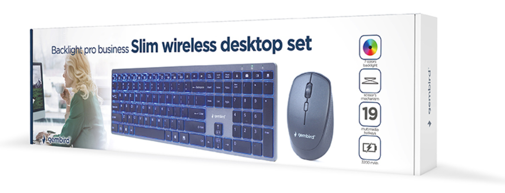 COMBO TECLADO RATON GEMBIRD BUSINESS SLIM RETROILUMINADO INALAMBRICO PT NEGRO - detalle