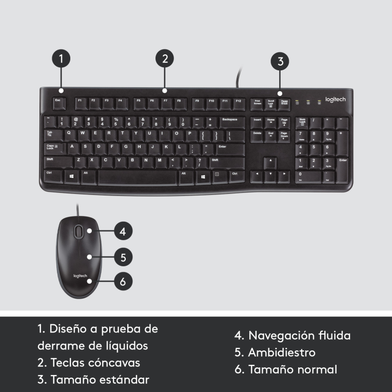 COMBO TECLADO RATON LOGITECH MK120 USB NEGRO - detalle