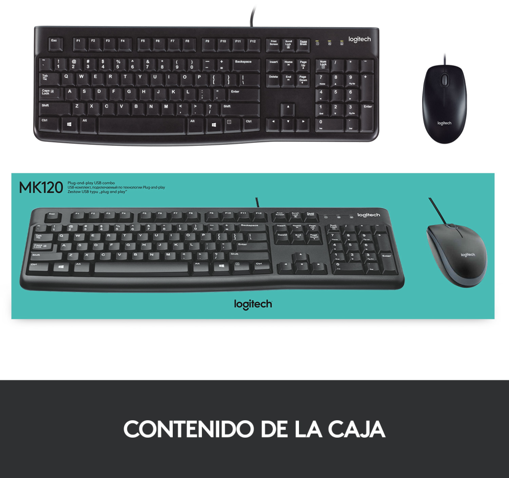COMBO TECLADO RATON LOGITECH MK120 USB NEGRO - detalle