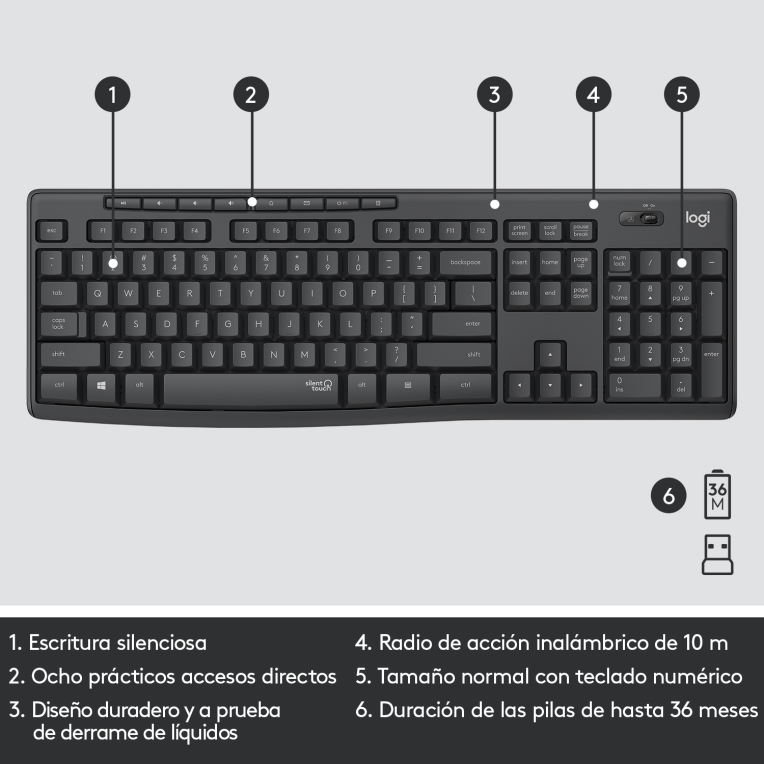 COMBO TECLADO RATON LOGITECH MK295 RF INALAMBRICO NEGRO - detalle