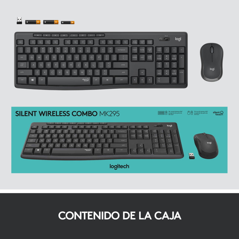COMBO TECLADO RATON LOGITECH MK295 RF INALAMBRICO NEGRO - detalle