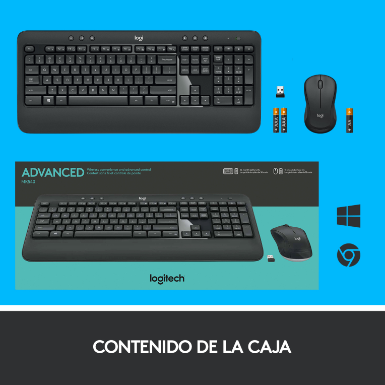 COMBO TECLADO RATON LOGITECH MK540 NEGRO INALAMBRICO PILAS - detalle