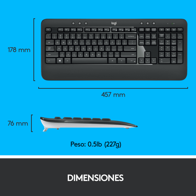 COMBO TECLADO RATON LOGITECH MK540 NEGRO INALAMBRICO PILAS - detalle