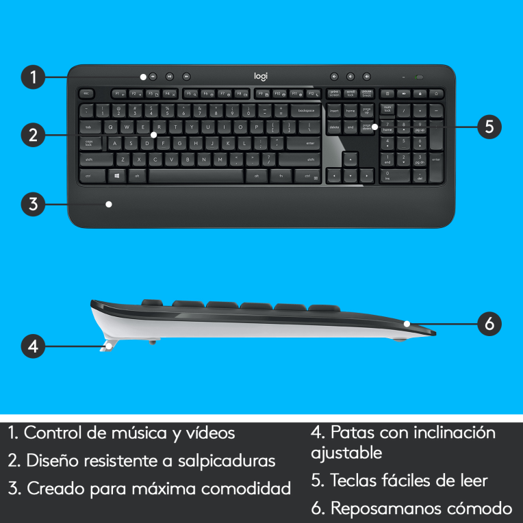 COMBO TECLADO RATON LOGITECH MK540 NEGRO INALAMBRICO PILAS - detalle