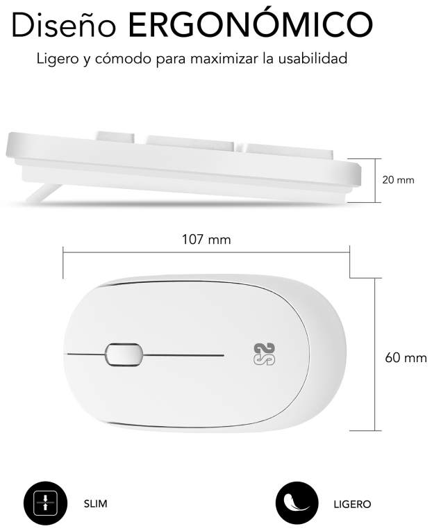COMBO TECLADO RATON SUBBLIM BUSINESS SLIM SILENCIOSO RF INALAMBRICO BLANCO - detalle