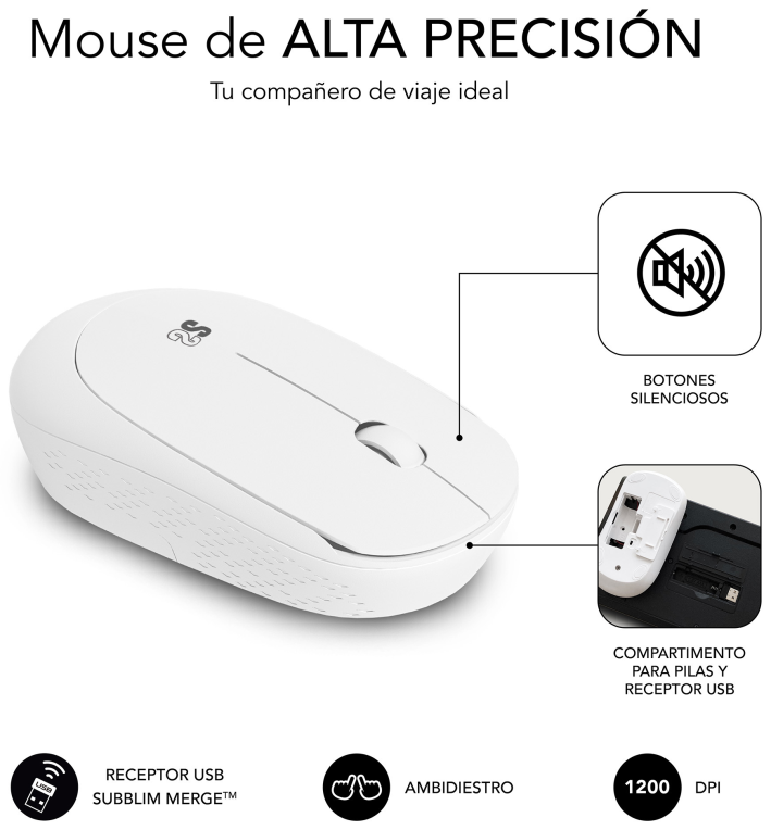 COMBO TECLADO RATON SUBBLIM BUSINESS SLIM SILENCIOSO RF INALAMBRICO BLANCO - detalle