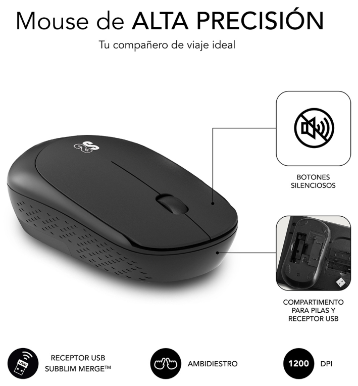 COMBO TECLADO RATON SUBBLIM BUSINESS SLIM SILENCIOSO RF INALAMBRICO NEGRO - detalle