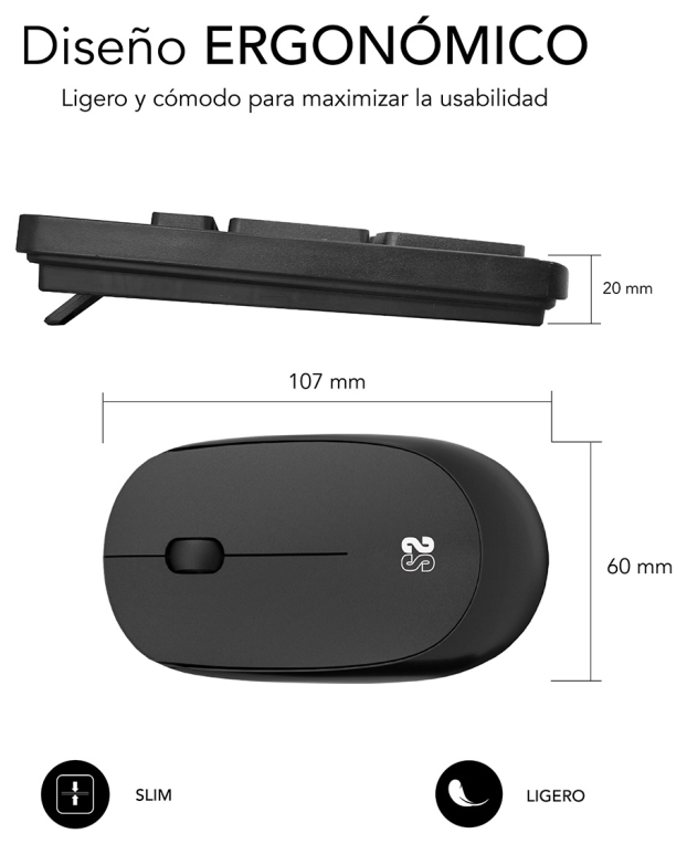 COMBO TECLADO RATON SUBBLIM BUSINESS SLIM SILENCIOSO RF INALAMBRICO NEGRO - detalle