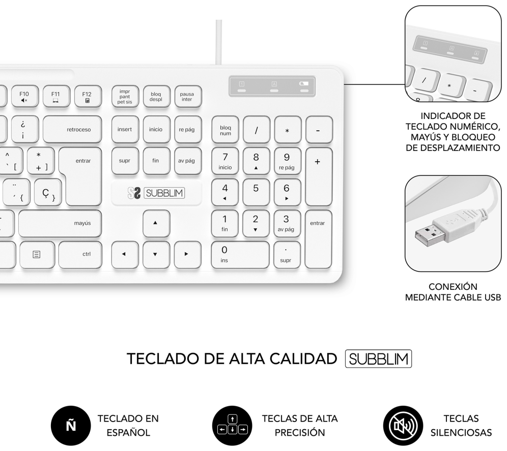 COMBO TECLADO RATON SUBBLIM BUSINESS SLIM USB BLANCO - detalle