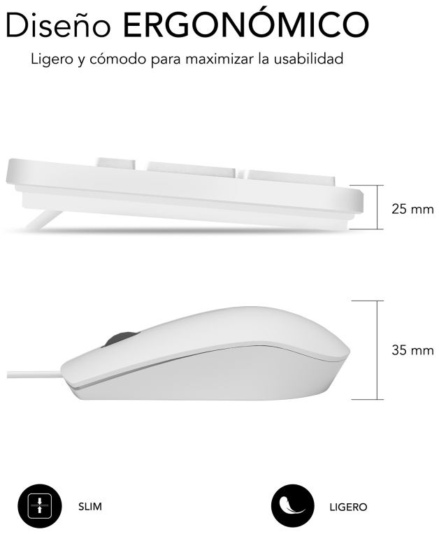 COMBO TECLADO RATON SUBBLIM BUSINESS SLIM USB BLANCO - detalle