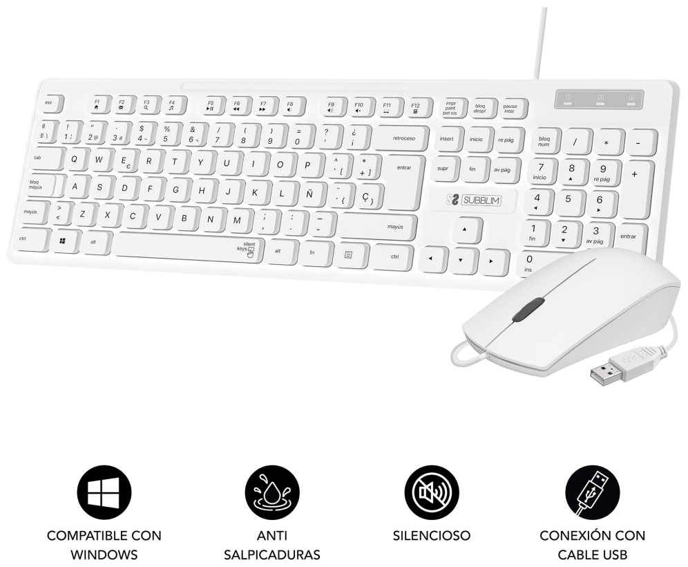 COMBO TECLADO RATON SUBBLIM BUSINESS SLIM USB BLANCO - detalle