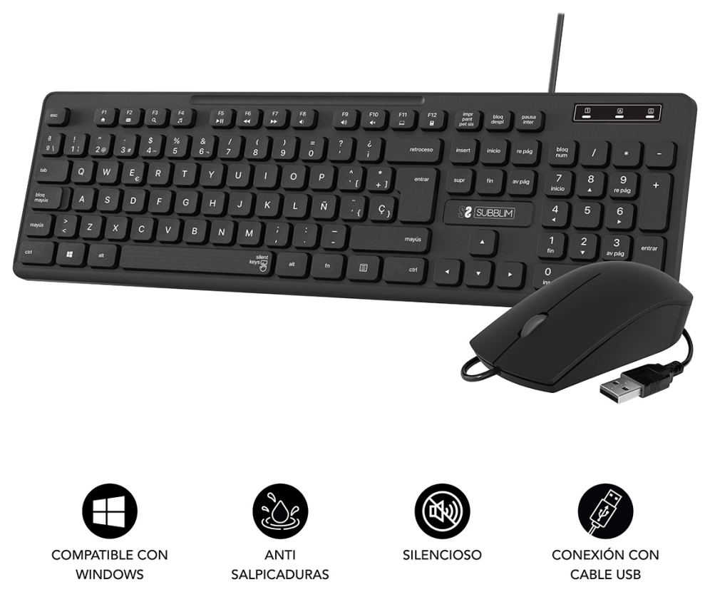 COMBO TECLADO RATON SUBBLIM BUSINESS SLIM USB NEGRO - detalle