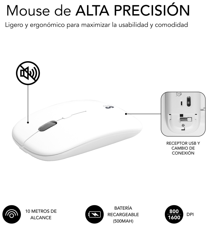 COMBO TECLADO RATON SUBBLIM DUAL PRESTIGE BLUETOOTH PLATA/BLANCO - detalle