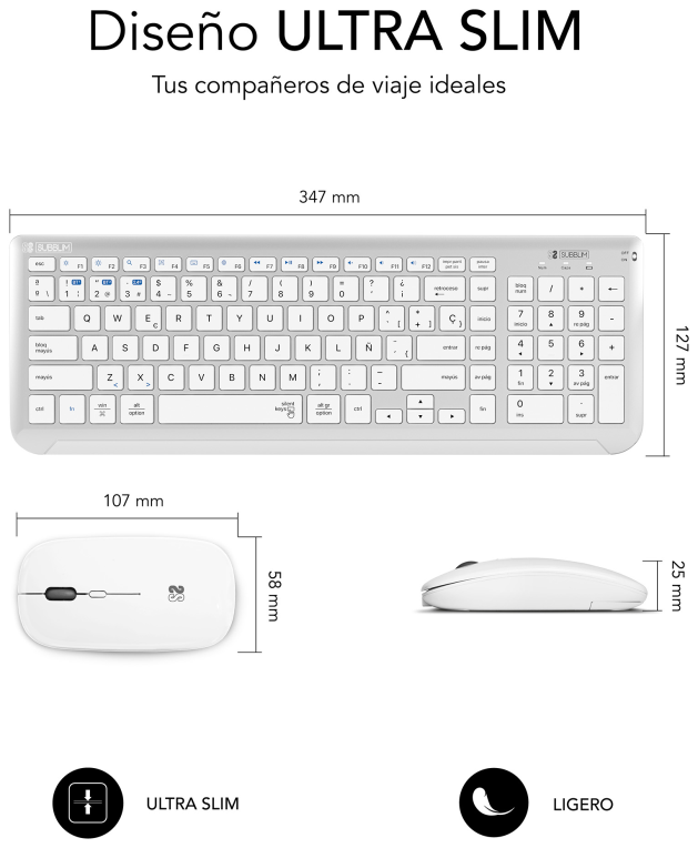 COMBO TECLADO RATON SUBBLIM DUAL PRESTIGE BLUETOOTH PLATA/BLANCO - detalle