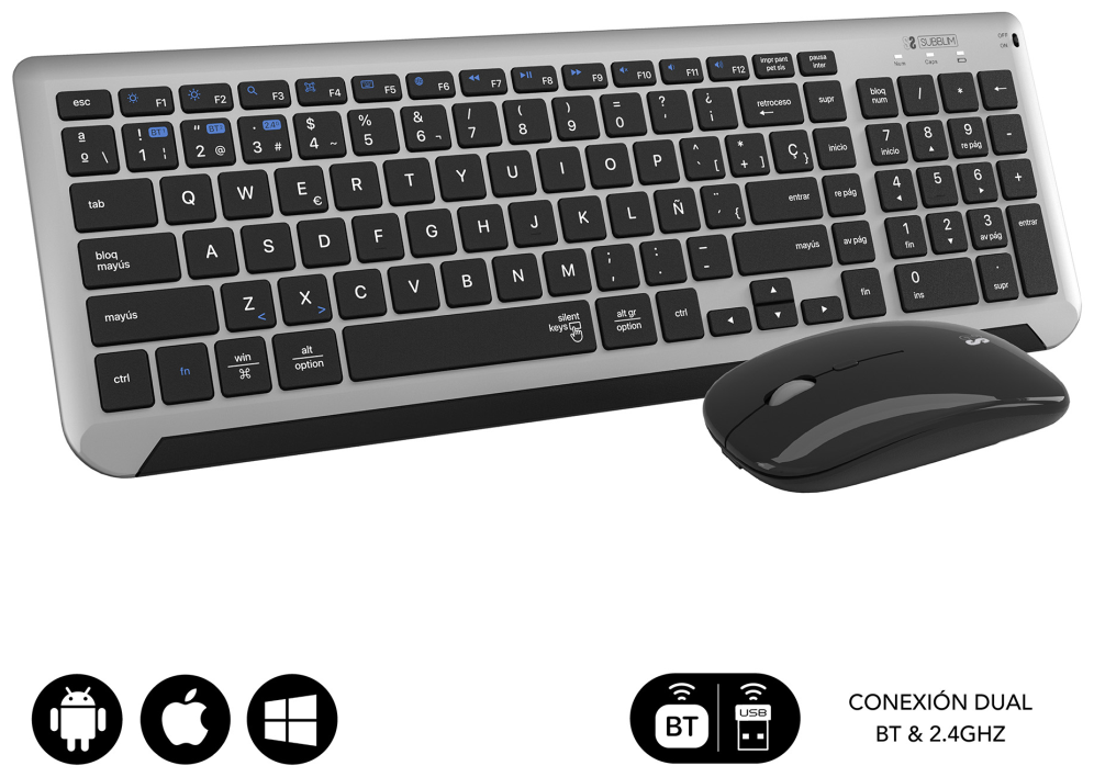 COMBO TECLADO RATON SUBBLIM DUAL PRESTIGE EXTENDIDO GRIS/NEGRO - detalle