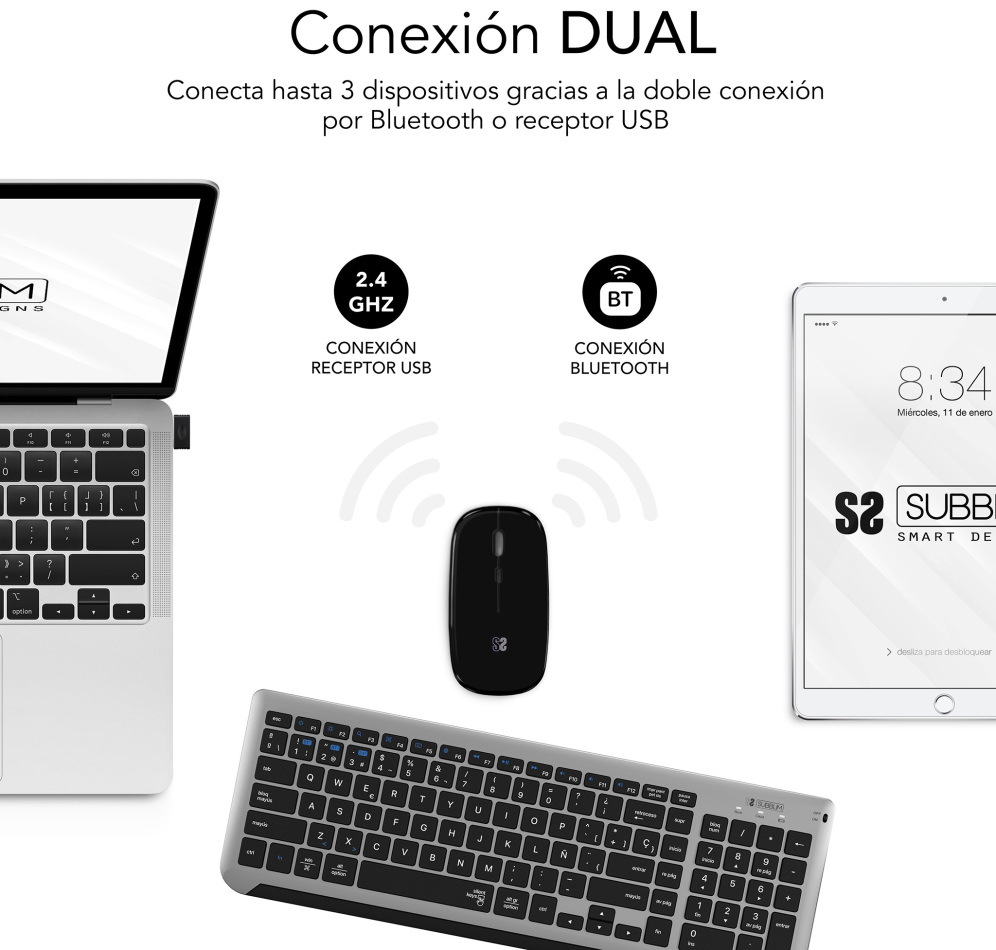 COMBO TECLADO RATON SUBBLIM DUAL PRESTIGE EXTENDIDO GRIS/NEGRO - detalle