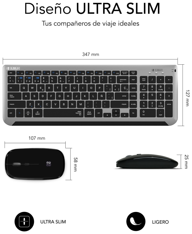 COMBO TECLADO RATON SUBBLIM DUAL PRESTIGE EXTENDIDO GRIS/NEGRO - detalle