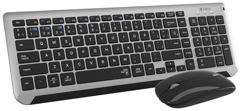 SUBBLIM SUBKBC-DCEP20 teclado Ratón incluido Universal RF Wireless + Bluetooth QWERTY Español Negro. Gris