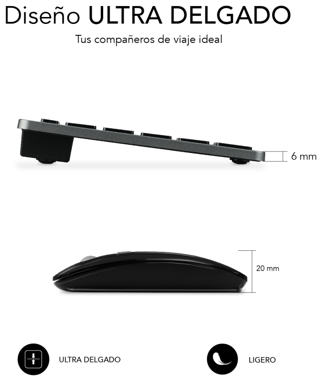 COMBO TECLADO RATON SUBBLIM MULTIDISPOSITIVO BLUETOOTH GRIS/NEGRO - detalle