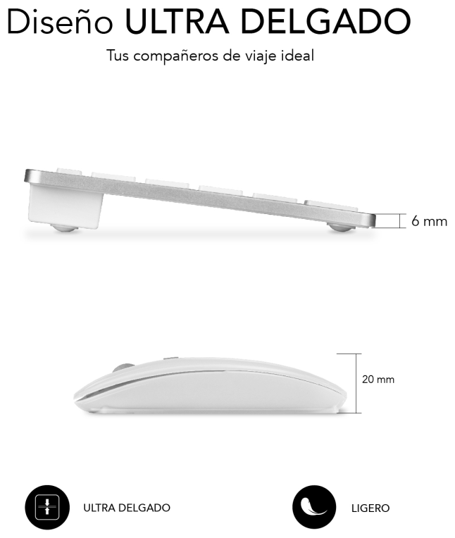 COMBO TECLADO RATON SUBBLIM MULTIDISPOSITIVO BLUETOOTH PLATEADO/BLANCO - detalle