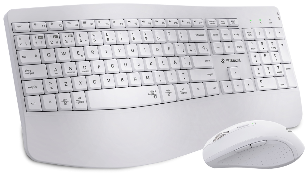 COMBO TECLADO RATON SUBBLIM PROWAVE ERGO INALAMBRICO BLANCO - detalle