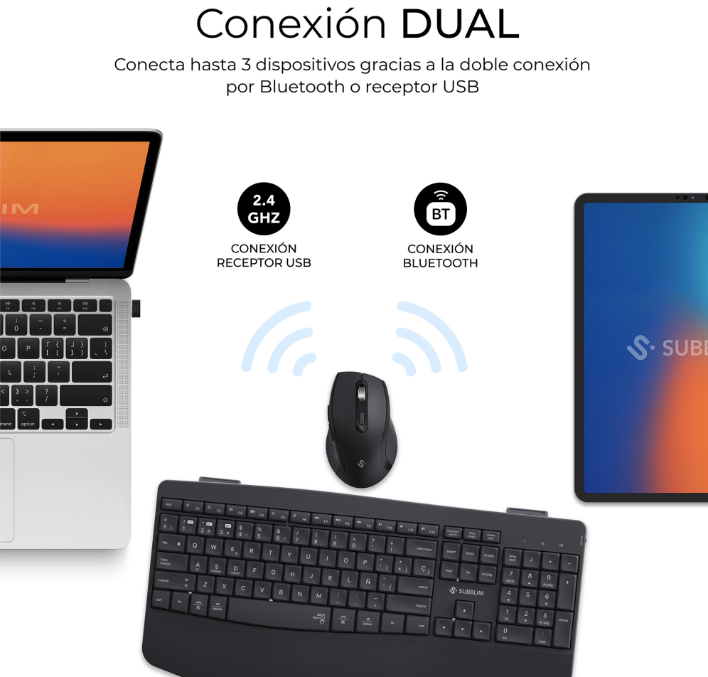 COMBO TECLADO RATON SUBBLIM PROWAVE ERGO INALAMBRICO NEGRO - detalle
