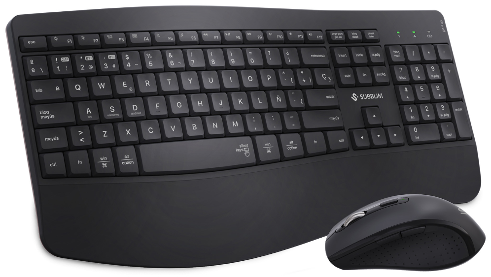 COMBO TECLADO RATON SUBBLIM PROWAVE ERGO INALAMBRICO NEGRO - detalle