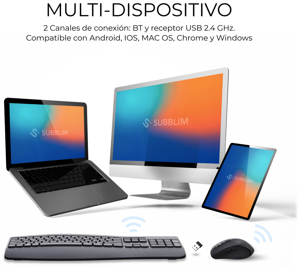 COMBO TECLADO RATON SUBBLIM PROWAVE ERGO INALAMBRICO NEGRO - detalle
