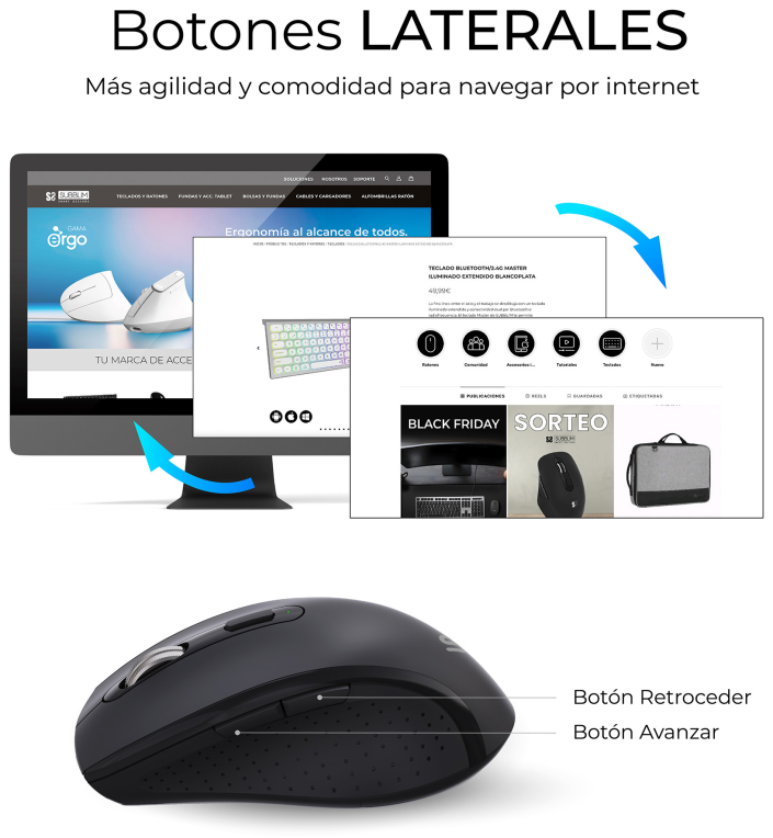 COMBO TECLADO RATON SUBBLIM PROWAVE ERGO INALAMBRICO NEGRO - detalle