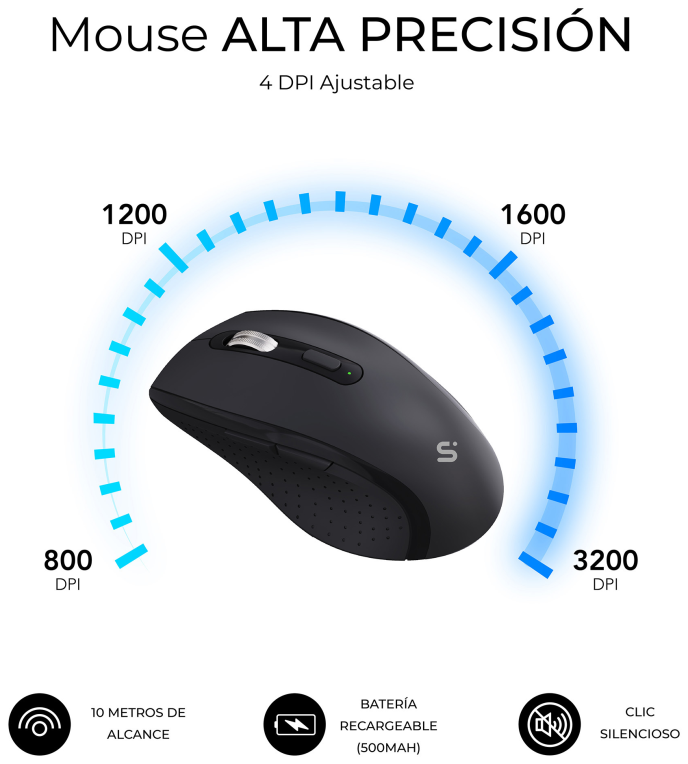 COMBO TECLADO RATON SUBBLIM PROWAVE ERGO INALAMBRICO NEGRO - detalle