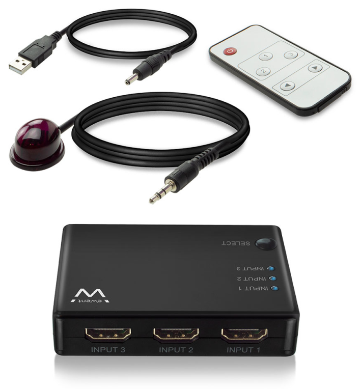 CONMUTADOR EWENT HDMI 3 PUERTOS 4K 30HZ USB MANDO A DISTANCIA - detalle