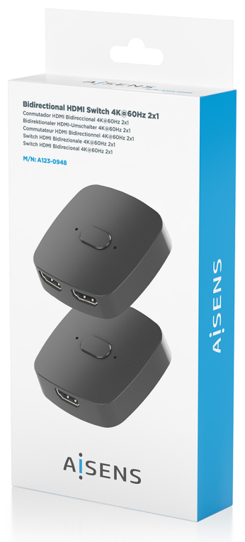 CONMUTADOR HDMI AISENS SWITCH 4K60HZ 2X1 NEGRO - detalle