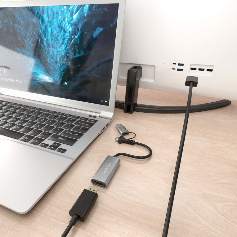 CONVERSOR AISENS ALUMINIO USB-A/M+USB-C/M-HDMI/H 1080P@60HZ 15CM - detalle