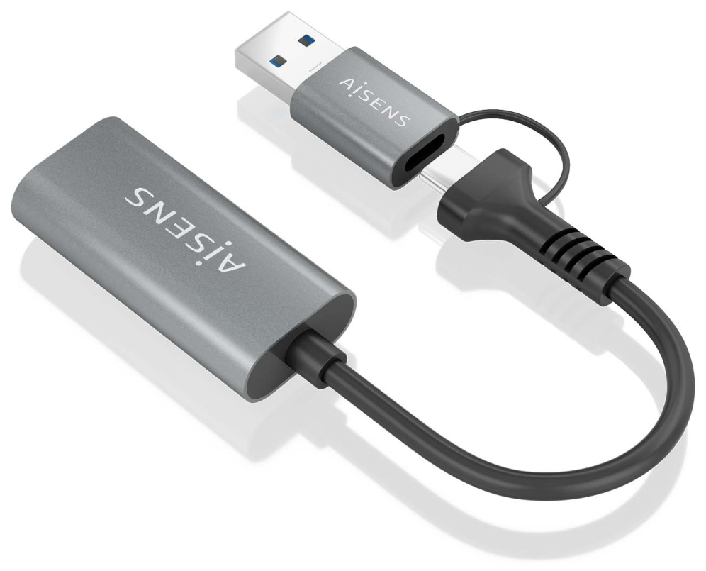 CONVERSOR AISENS ALUMINIO USB-A/M+USB-C/M-HDMI/H 1080P@60HZ 15CM - detalle