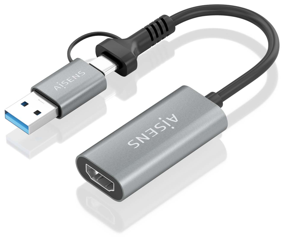CONVERSOR AISENS ALUMINIO USB-A/M+USB-C/M-HDMI/H 1080P@60HZ 15CM - detalle