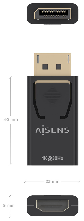 CONVERSOR AISENS DISPLAYPORT A HDMI 4K30HZ DP/M-HDMI/H NEGRO - detalle