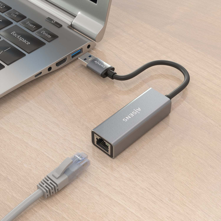 CONVERSOR AISENS USB 3.0 A ETHERNET GIGABIT 10/100/1000 GRIS 15CM - detalle