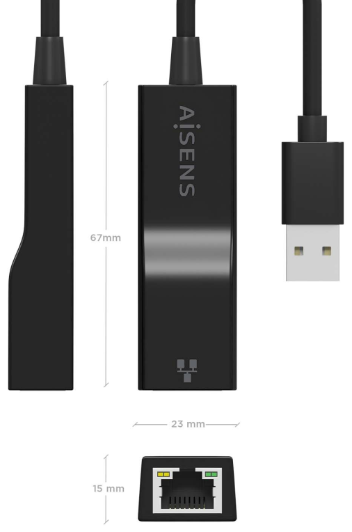CONVERSOR AISENS USB 3.0A ETHERNET GIGABIT 10/100/1000 Mbps NEGRO15 CM - detalle