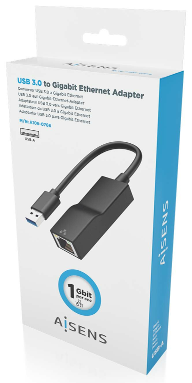 CONVERSOR AISENS USB 3.0A ETHERNET GIGABIT 10/100/1000 Mbps NEGRO15 CM - detalle