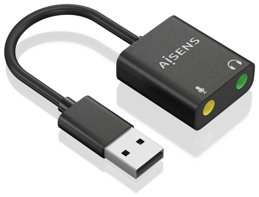 CONVERSOR AISENS USB-A A AUDIO 48KHZ USB-A/M-2XJACK 3.5/H NEGRO 10CM - detalle
