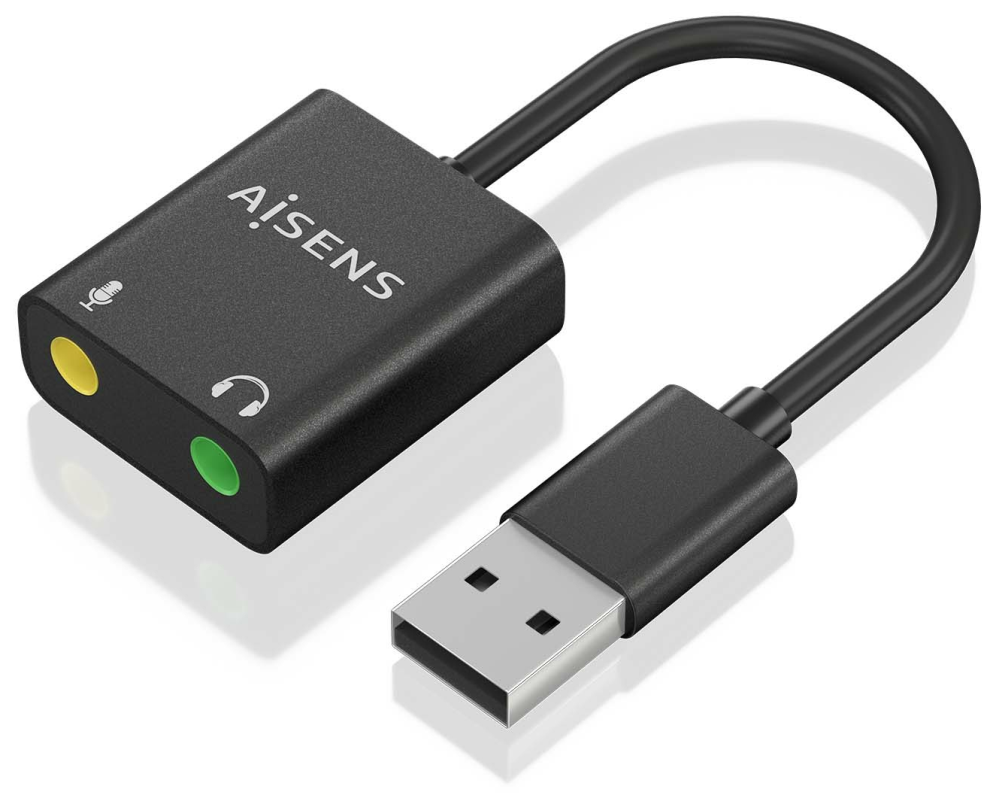 CONVERSOR AISENS USB-A A AUDIO 48KHZ USB-A/M-2XJACK 3.5/H NEGRO 10CM
