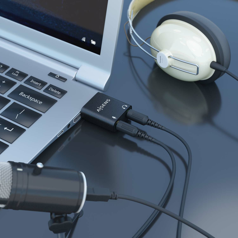 CONVERSOR AISENS USB-A A AUDIO 48KHZ USB-A/M-2XJACK 3.5/H NEGRO - detalle