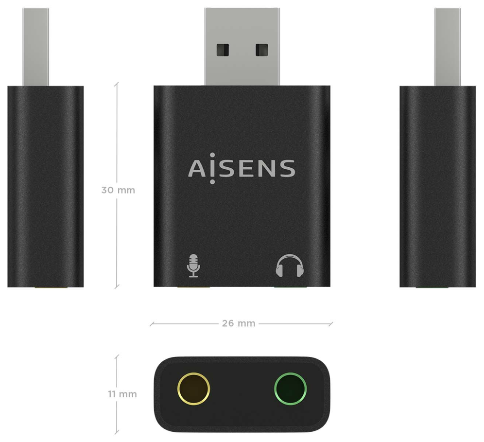 CONVERSOR AISENS USB-A A AUDIO 48KHZ USB-A/M-2XJACK 3.5/H NEGRO - detalle