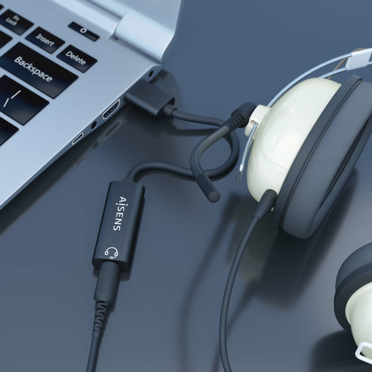 CONVERSOR AISENS USB-A A AUDIO 48KHZ USB-A/M-JACK 3.5/H NEGRO 10CM - detalle