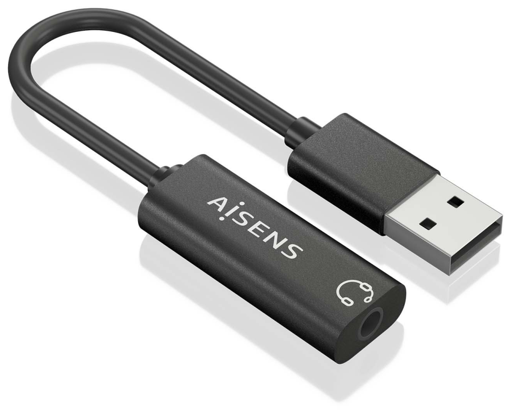 CONVERSOR AISENS USB-A A AUDIO 48KHZ USB-A/M-JACK 3.5/H NEGRO 10CM - detalle